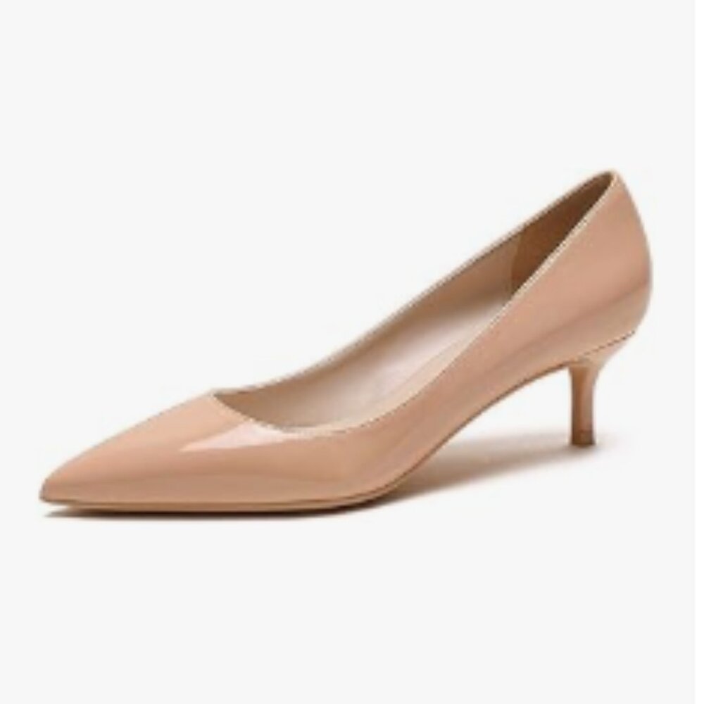 YDN Nude Low Kitten Heeled Pumps Pointed Toe Dress Shoes for Office Lady